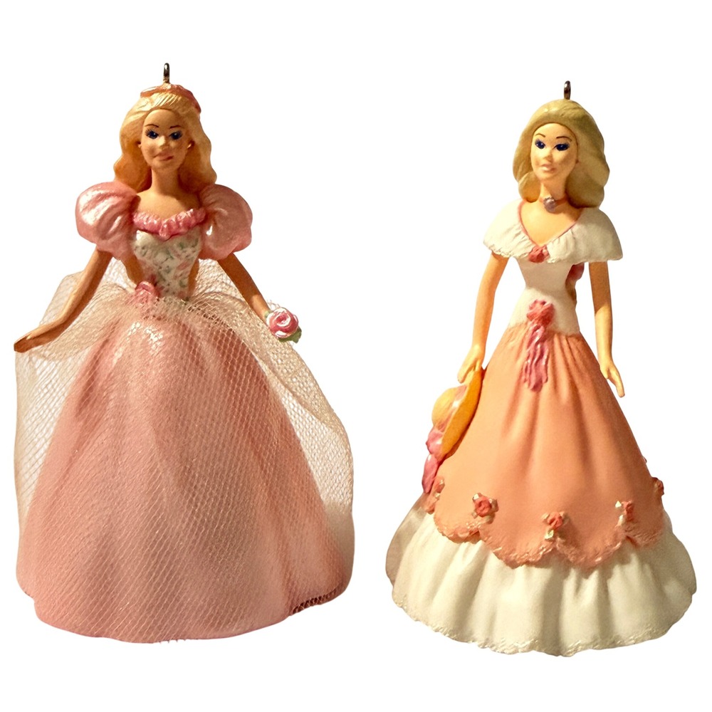 Hallmark Keepsake Barbie Ornaments 1996 1997 Vintage Mattel Set of 2 Pink Peach